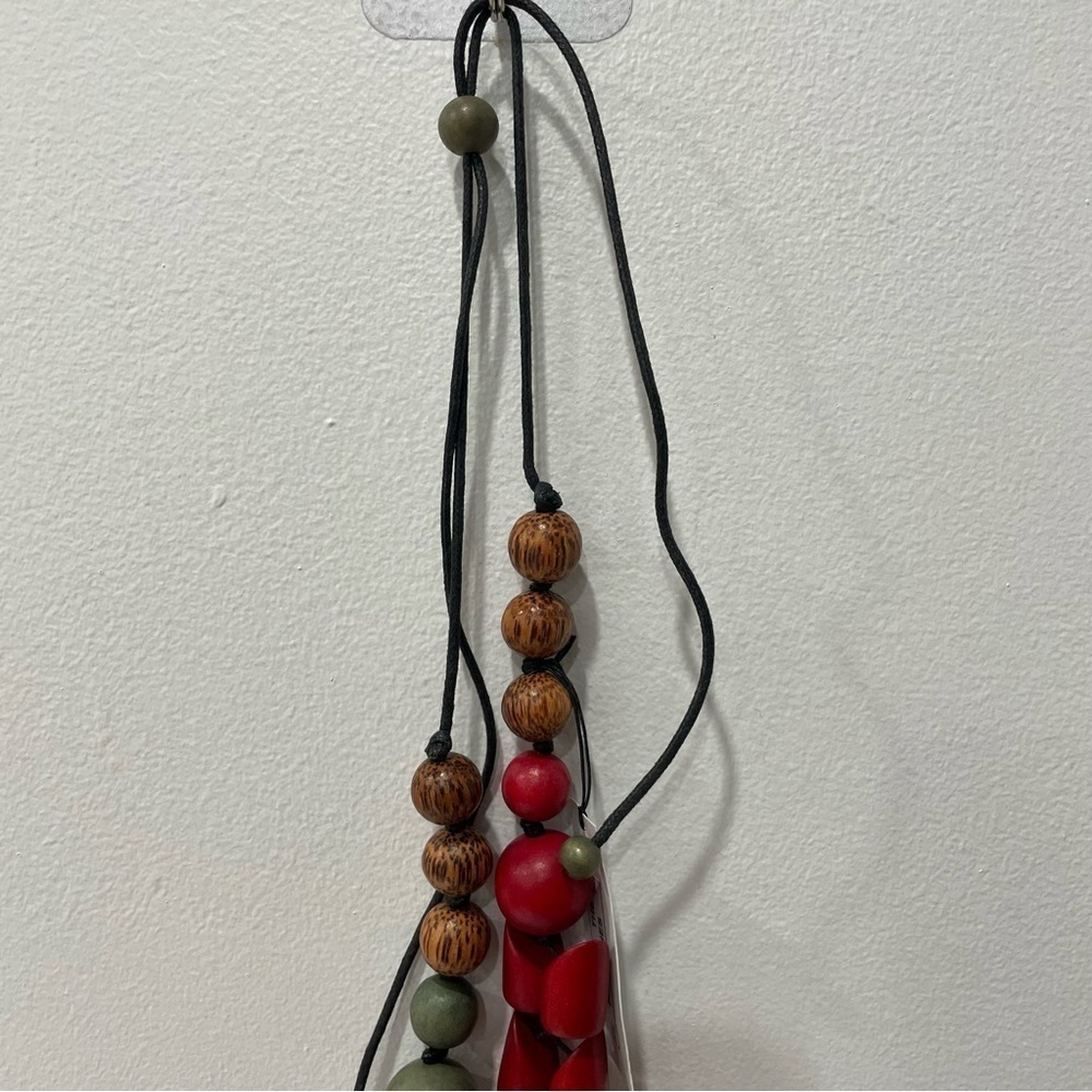 Handcrafted Decouture Necklace Red and Grey Wooden Beads Made in the Philippines - Picture 3 of 6